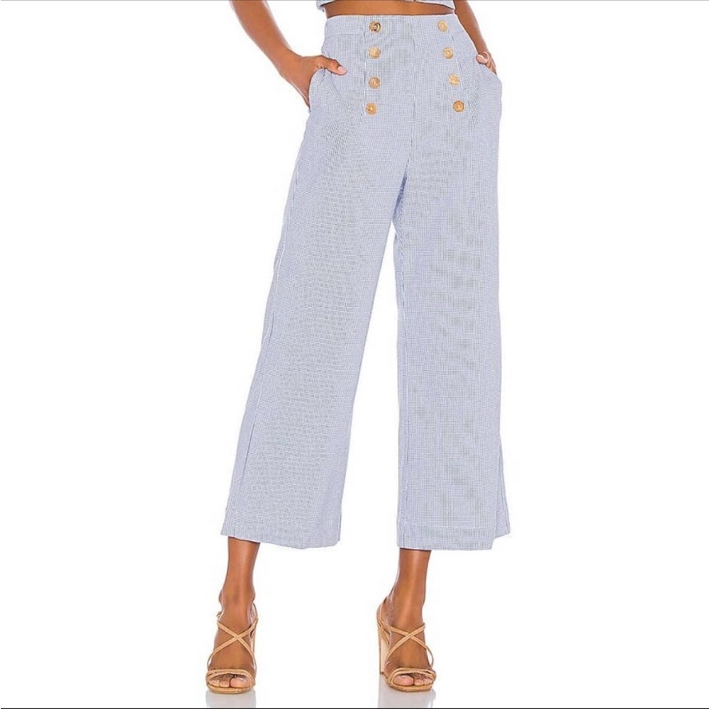 Show Me Your Mumu Blue Gingham Stacie Sailor Wide Leg Cropped Pants XL